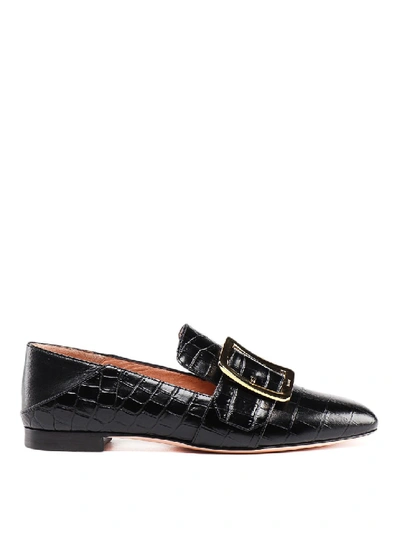 Shop Bally Janelle Croco Print Leather Loafers In Black