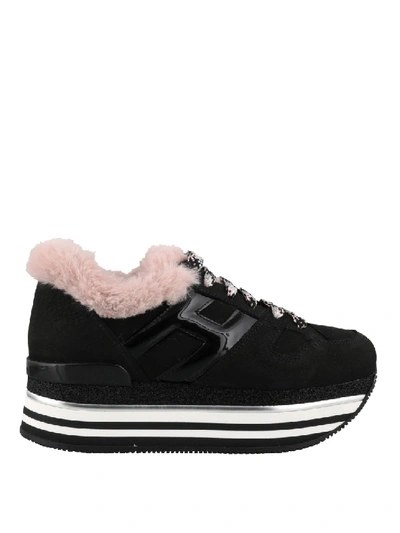 Shop Hogan H222 Faux Fur Sneakers In Black