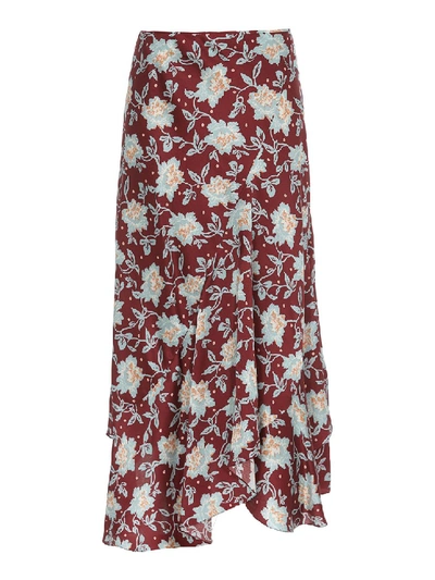 Shop Chloé Asymmetric Floral Print Silk Skirt In Red