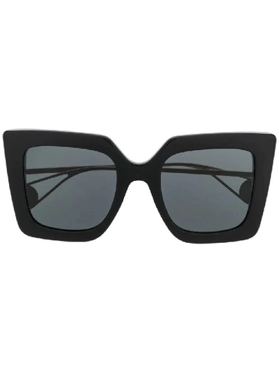 Shop Gucci Black Women's Black And Gold Square-shaped Sunglasses In Grey