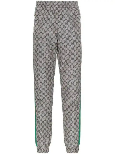 Shop Gucci Gg Supreme Print Web Sweat Pants In Grey