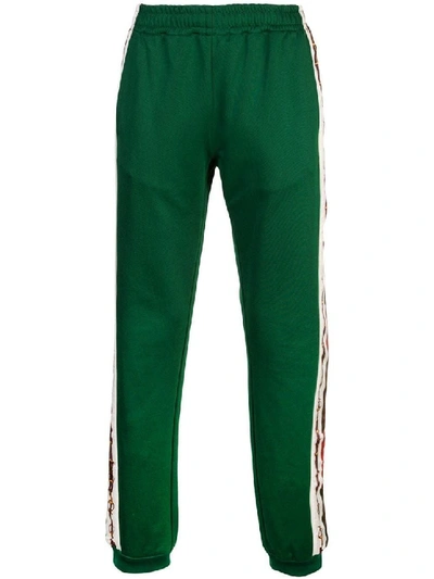 Shop Gucci Green Men's Printed Side Stripe Track Pants In Black