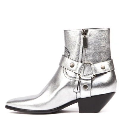 Shop Saint Laurent West Silver Leather Ankle Boots In White