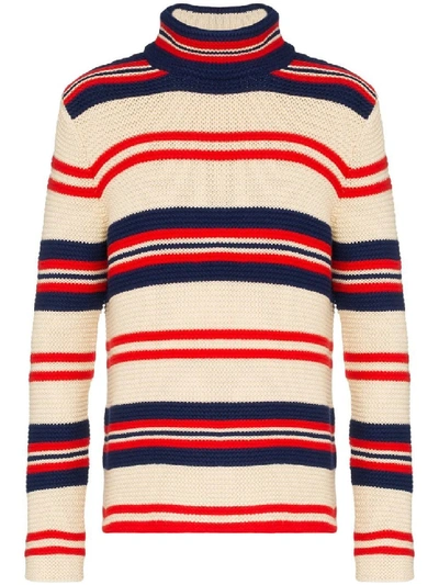 Shop Gucci Rear Applique Striped Sweater In White