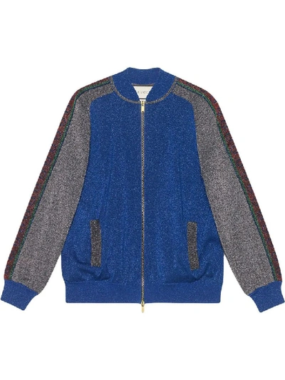 Shop Gucci Blue Women's Glitter Bomber Jacket