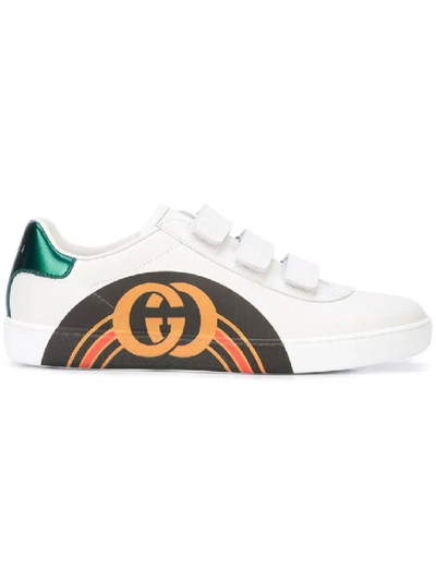 Shop Gucci Logo Print Sneakers In White