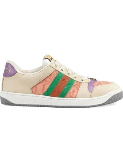 Shop Gucci Multicolor Women's Pink And Purple Screener Sneakers In Neutrals