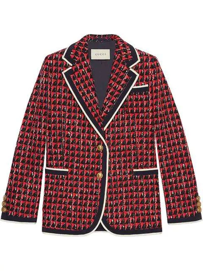Shop Gucci Geometric Tweed Jacket In Black