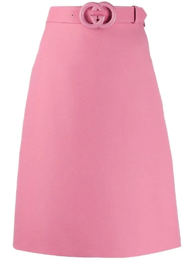 Shop Gucci Pink Women's Pink Gg Belt Midi Skirt