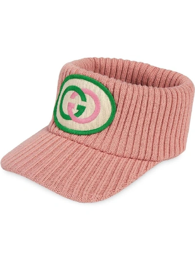 Shop Gucci Pink Women's Logo Knitted Visor In Neutrals