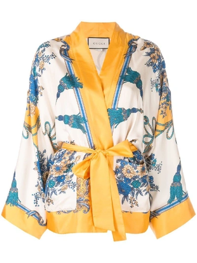 Shop Gucci Silk Kimono Jacket In White