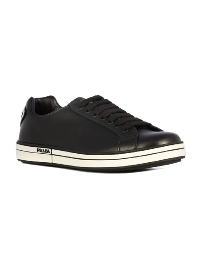 Shop Prada Leather Sneakers In Black