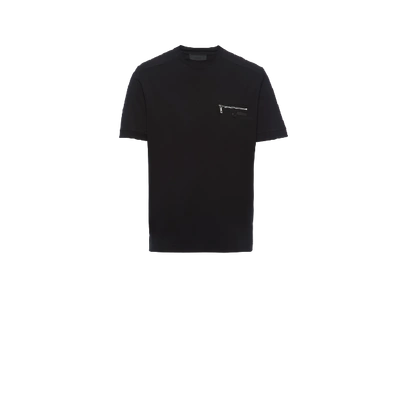 Shop Prada Crewneck Cotton T-shirt In Black