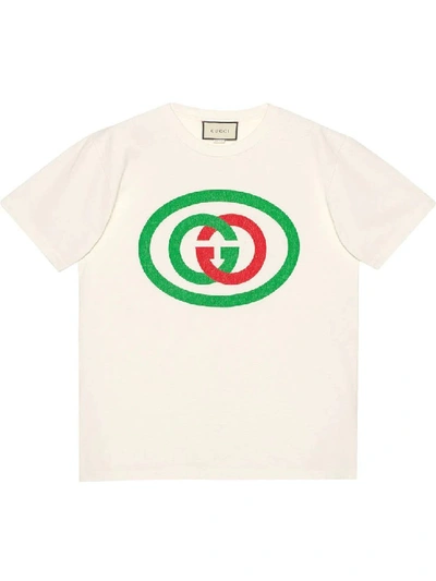 Shop Gucci White Unisex Oversized T-shirt With Gg Print In Neutrals