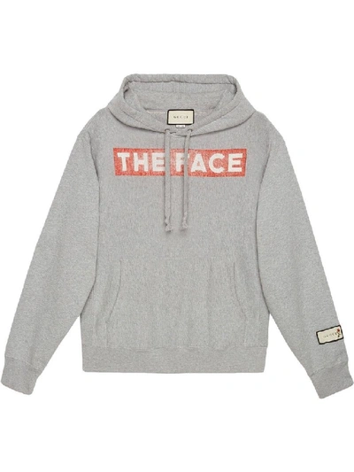 Shop Gucci Grey Men's "the Face" Hooded Sweatshirt