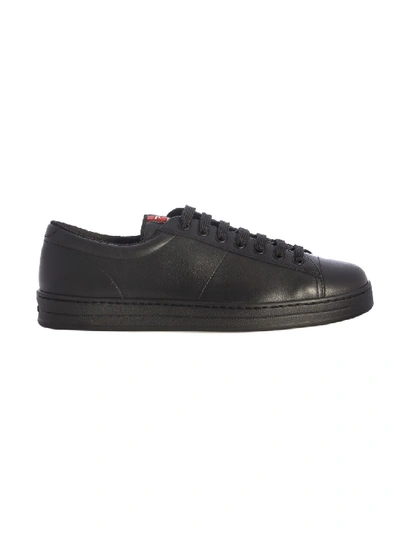 Shop Prada Leather Sneakers In Black