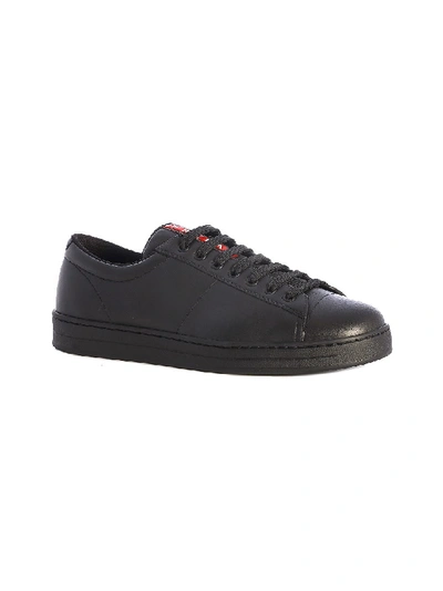 Shop Prada Leather Sneakers In Black