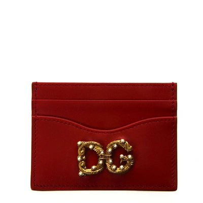 Shop Dolce & Gabbana Red Dg Girls Leather Credit Card Holder