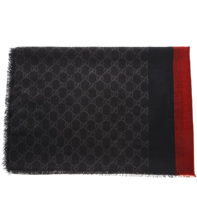 Shop Gucci Black Wool All Over Gg Scarf