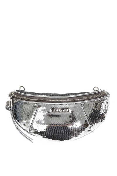 Shop Miu Miu Silver Color Sequined Belt Bag In Grey