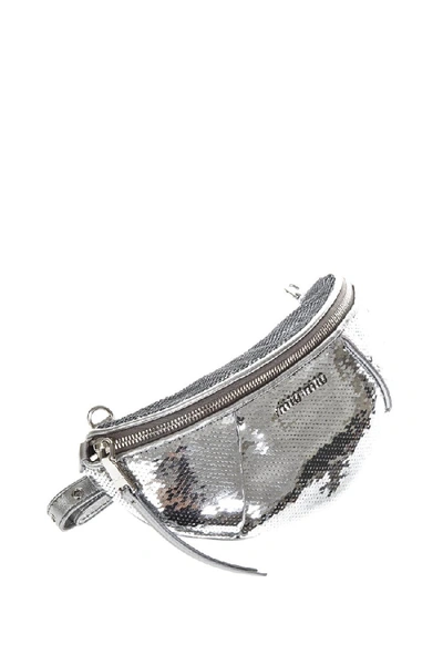 Shop Miu Miu Silver Color Sequined Belt Bag In Grey