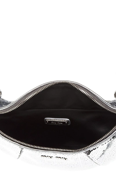 Shop Miu Miu Silver Color Sequined Belt Bag In Grey