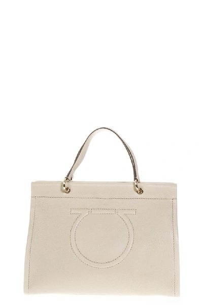 Shop Ferragamo Peony Gancini Tote Bag In Leather Fw 2018 In Grey