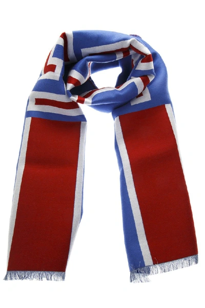 Shop Gucci Blue And Red Wool Scarf With  Jacquard Stripe