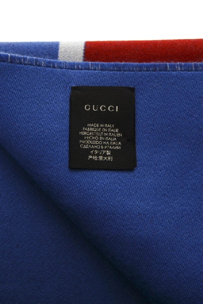 Shop Gucci Blue And Red Wool Scarf With  Jacquard Stripe
