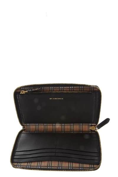Shop Burberry Checked Leather Continental Wallet   D In Black
