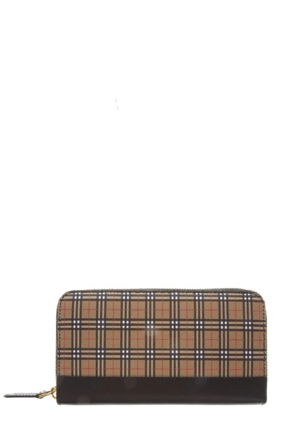 Shop Burberry Checked Leather Continental Wallet   D In Black