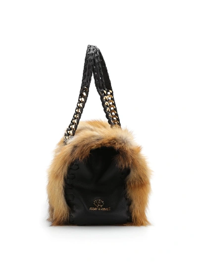 Shop Roberto Cavalli Fox Fur Bowler Bag In Brown