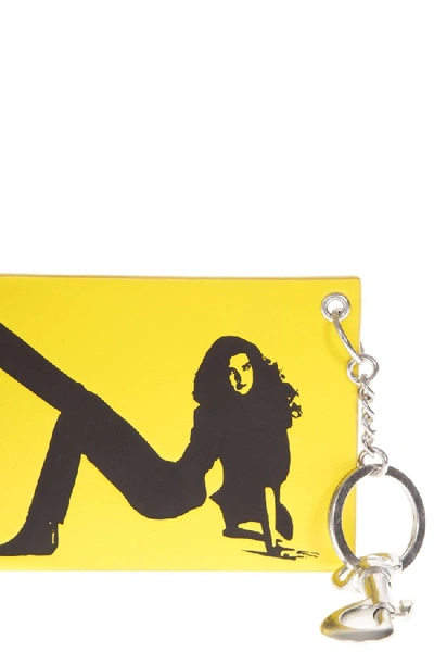 Shop Calvin Klein Jeans Est.1978 Yellow & Black Leather Key Holder In Gold