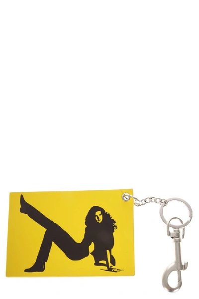 Shop Calvin Klein Jeans Est.1978 Yellow & Black Leather Key Holder In Gold