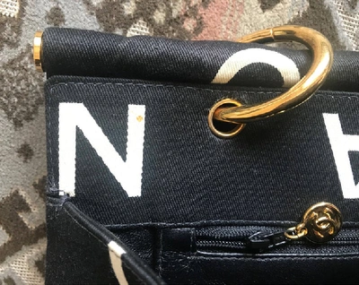 Chanel Natural Black Logo Organic Cotton Canvas Square Tote Bag V&A  Handmade New For Sale at 1stDibs