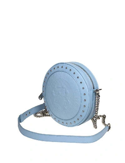 Shop Balmain Disc Shoulder In Calf Leather Color Celeste In Blue