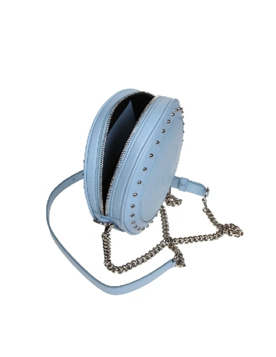 Shop Balmain Disc Shoulder In Calf Leather Color Celeste In Blue