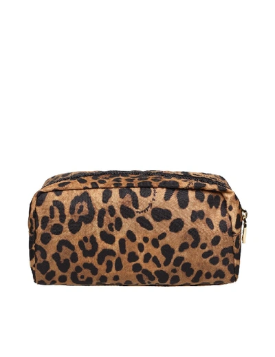 Shop Dolce & Gabbana Necessaire In Nylon With Maculated Printing In Brown