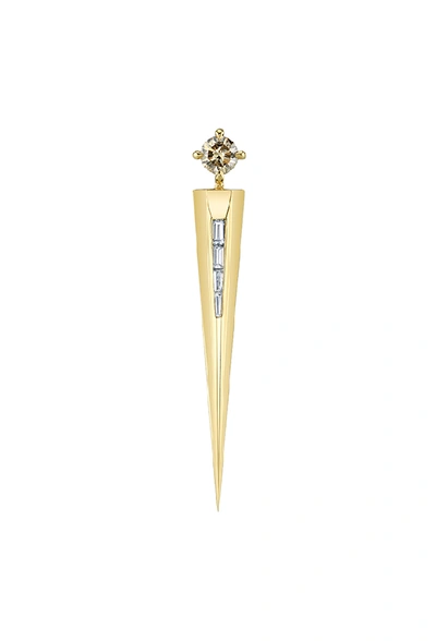 Shop Ark Single Dagger Champagne Diamond And White Baguette Earring