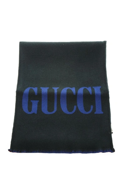 Shop Gucci Two Colors Wool Scarf With Logo Fw 2018 In Black