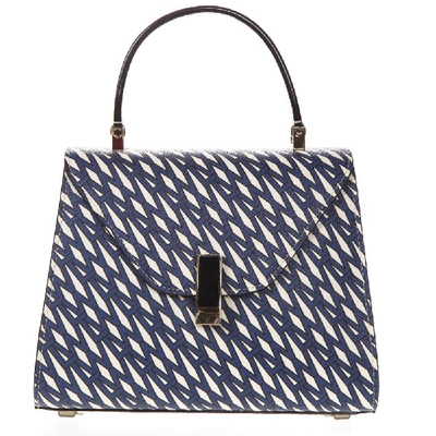 Shop Valextra Blue And Ivory Iside Graphic Leather Printed Bag In Grey