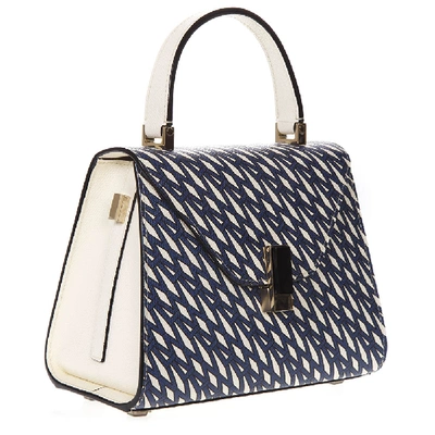 Shop Valextra Blue And Ivory Iside Graphic Leather Printed Bag In Grey