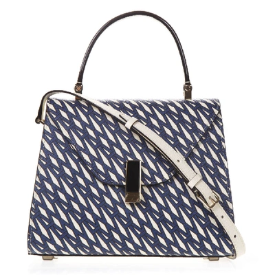 Shop Valextra Blue And Ivory Iside Graphic Leather Printed Bag In Grey