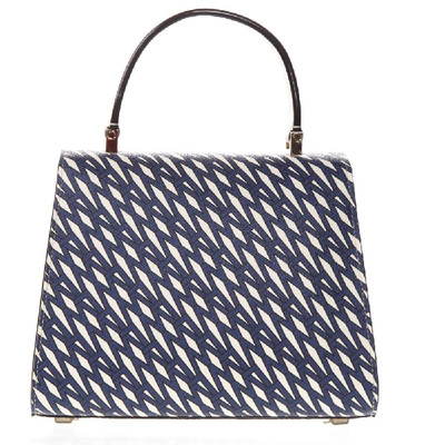 Shop Valextra Blue And Ivory Iside Graphic Leather Printed Bag In Grey