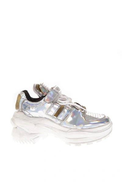 Shop Maison Margiela Mirror Effect Silver Leather Sneakers In White