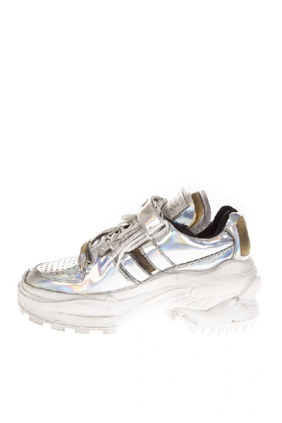 Shop Maison Margiela Mirror Effect Silver Leather Sneakers In White
