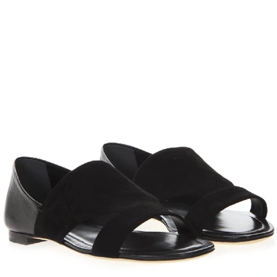 Shop Tod's Black Leather & Suede Low Sandals