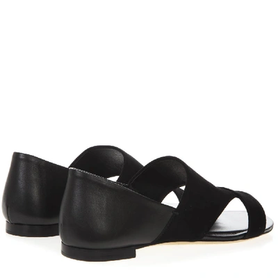Shop Tod's Black Leather & Suede Low Sandals
