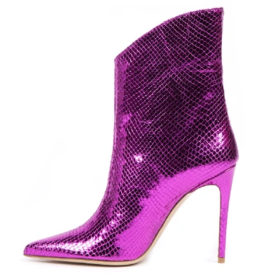 Shop Aldo Castagna Fuchsia Printed Leather Ankle Boots In Purple