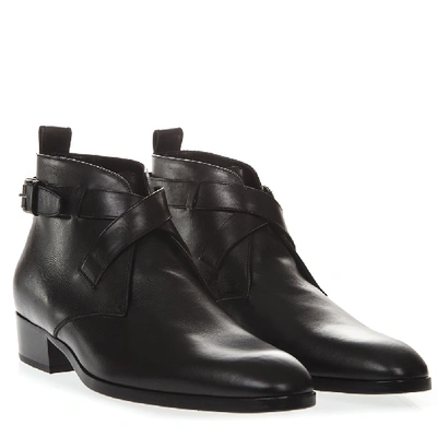 Shop Saint Laurent Black Wyatt Leather Ankle Boots